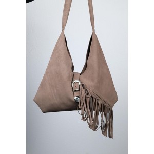 Rosalin - Dark Beige Suede Leather Tassel Shoulder Bag (Women) dark beige standart - 1 of 4