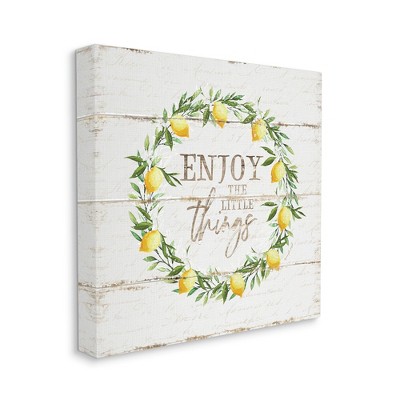 Stupell Industries Distressed Enjoy the Little Things Phrase Lemon Wreath