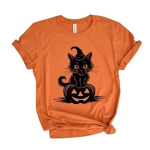 Simply Sage Market Women's Cat Perched On A Pumpkin Short Sleeve Graphic Tee - 1 of 4