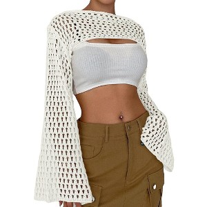 Coolmee Womens Crochet Shrug Hollow Out Bolero Shrug See Through Cropped Knit Sweater Top - 1 of 4