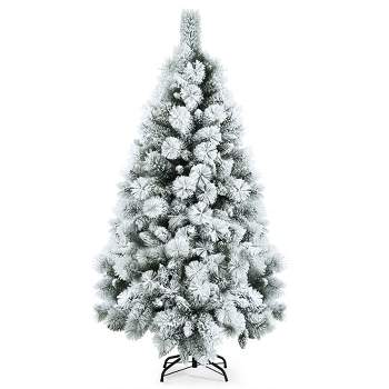 Costway 5ft/6ft/7ft Snow Flocked Hinged Artificial Slim Christmas Tree with Pine Needles
