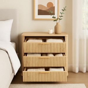 Homy Casa 3-Drawer Storage Cabinet with Textured Fronts for Bedroom, Living Room, or Entryway, Natural - 1 of 4