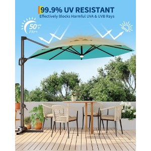 Large Cantilever Patio Umbrella, 10' X 10' Heavy Duty Large Aluminum Outdoor Umbrella with Solar LED Lights & Weighted Base, 360° Rotation - 1 of 4