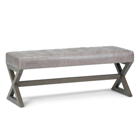 Buttoned Grey Ottoman Storage Bench Den Living