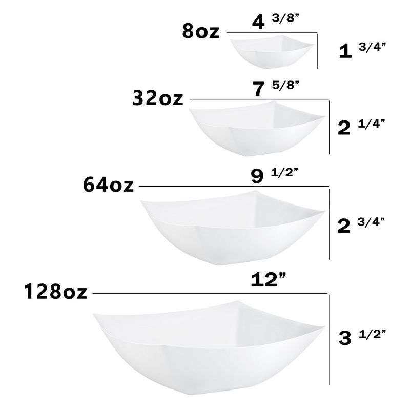 Crown Display White Disposable Serving Bowl Squared Convex Bowl - White Plastic Bowl, 4 of 8