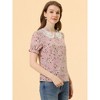 Allegra K Women's Peter Pan Collar Ruffled Bubble Short Sleeve Floral Blouses - 3 of 4