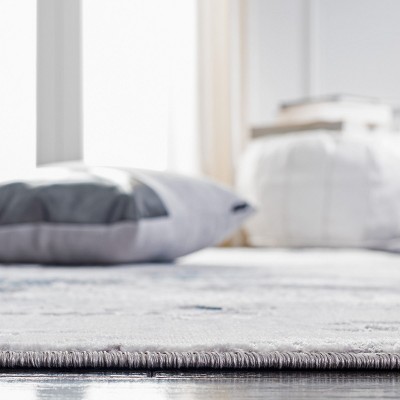 Amelia Blue and Gray Abstract Hand-knotted Runner Rug