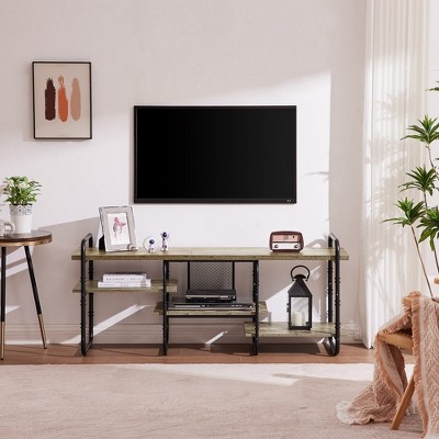 VECELO TV Stand, Entertainment Center, Media Console Table with Adjustable Storage Shelves