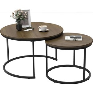 Zevemomo Nesting Coffee Table Set of 2,27.6"Brown Wood Coffee Table with Marble Pattern Top and Sturdy Metal Frame,for Living Room, Bedroom,Patio,Yard - 1 of 4
