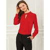 INSPIRE CHIC Women's Office Keyhole Elegant Stand Collar Long Sleeve Back Neck Button Blouse - 3 of 4