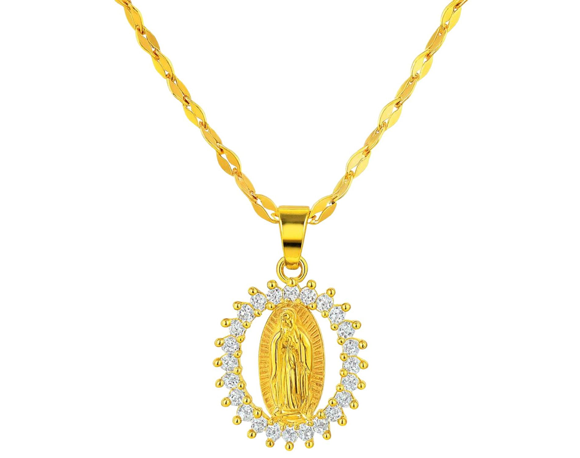 Gold Stainless Steel Virgin Mary Guadalupe Pendant Necklace