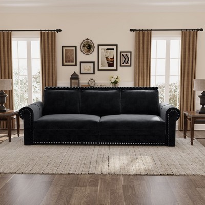 NicBex 93.7" Multi-Functional Sofa Bed Pull-out 3-in-1 Faux Leather Convertible Sleeper Sofa with Nailhead Trim & Rolled Arm for Living Room