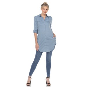 Women's Stretchy Button-Down Tunic - White Mark - 1 of 4
