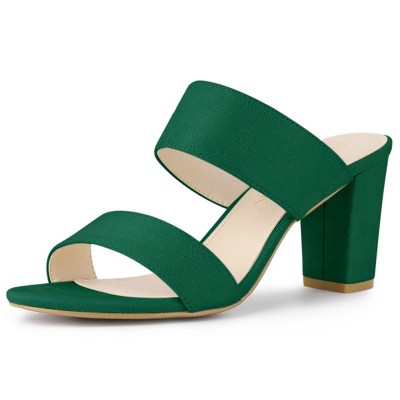 Allegra K Women's Faux Suede Opened Toe Block Heeled Slide Sandals