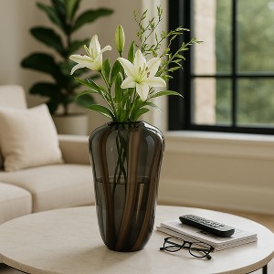 Decorative Glass Vase with Curved Silhouette - Modern Artisanal Design - Accent Styling for Home, Office, Bedroom, or Living Room Decor - Brown - 1 of 4