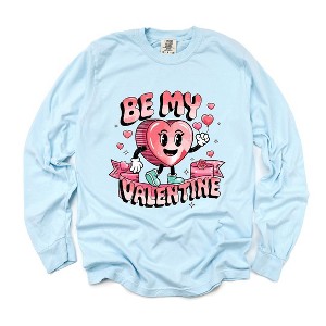 Simply Sage Market Women's Be My Valentine Cartoon Long Sleeve Garment Dyed Tee - 1 of 3
