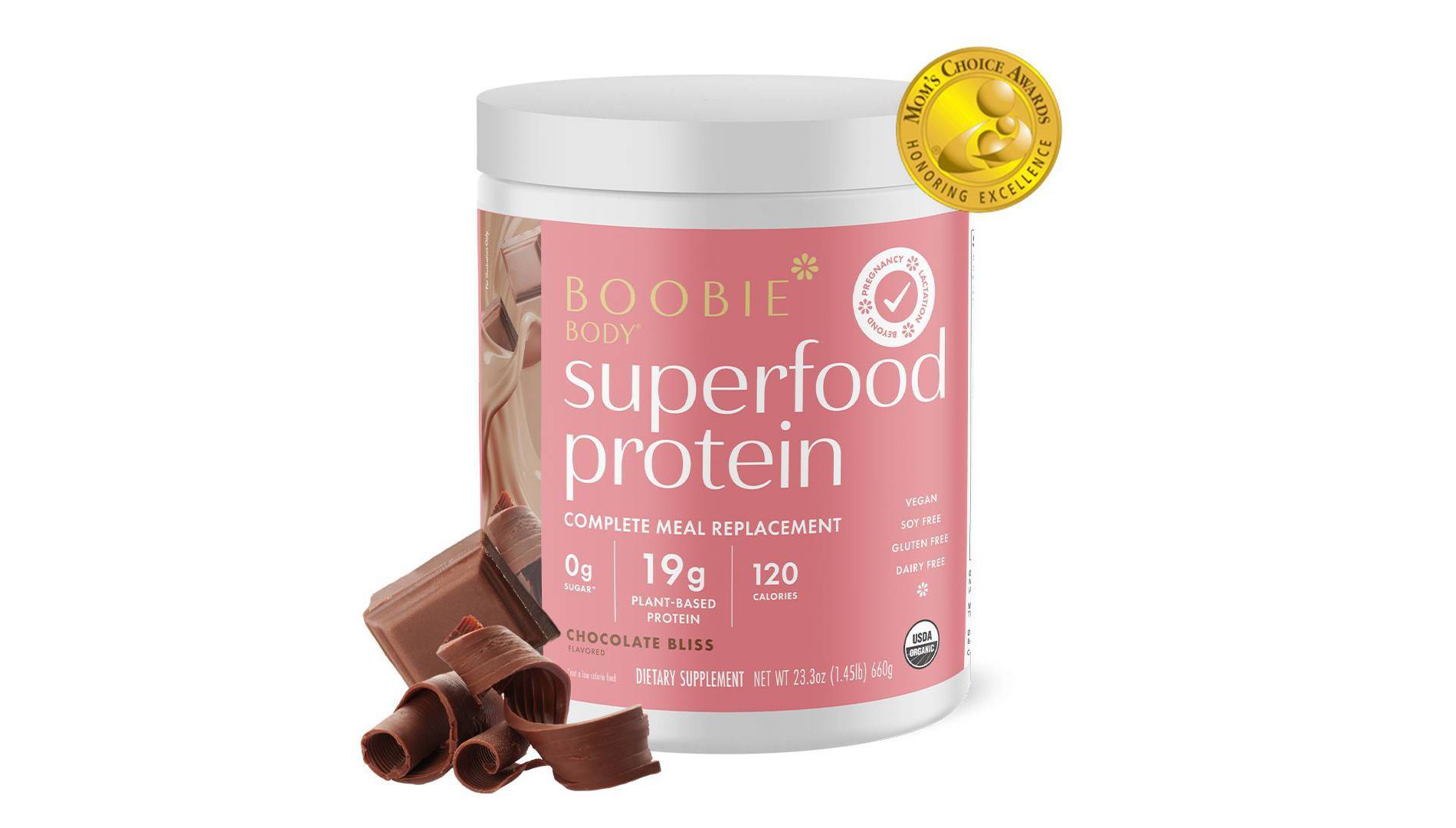 Boobie Body Organic Pregnancy and Lactation Vegan Protein Shake Chocolate Bliss - 23.4oz/1 Tub