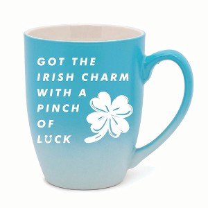 Elanze Designs Irish Charm With Pinch Of Luck Two Toned Ombre Matte 10 ounce New Bone China Coffee Tea Cup Mug, Teal and White - 1 of 4