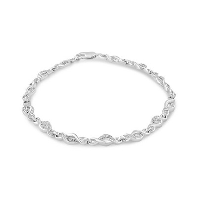 Haus of Brilliance Silver Prong Set Diamond Accent Curved Spiral Link Bracelet
