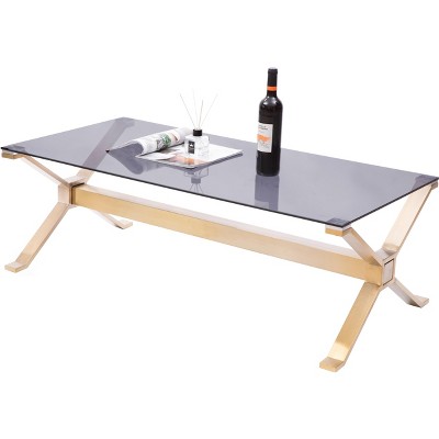 Bold Tones Rectangular Gold Stainless Steel Metal Smoked Glass Modern Coffee Table