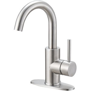 BWE Single Hole Single-Handle High Arc Bathroom Faucet With Swivel Spout in Stainless Steel - 1 of 4