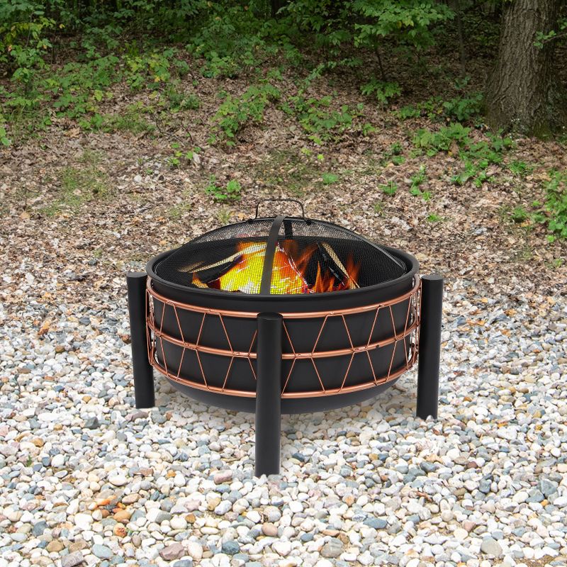 Sunnydaze Steel Fire Pit with Bronze Trapezoid Pattern and PVC Cover - 24.5" Round - Black, 2 of 7