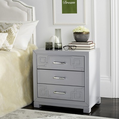 Raina Transitional Greek Key 3-Drawer Nightstand in Grey