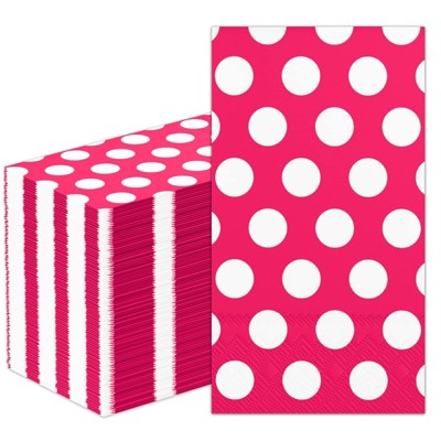 DYLIVeS 100 Pack Pink and White Polka Dots Guest Towel Napkins,Red Disposable Dinner Napkins Easter Paper Hand Towels Picnic Napkins