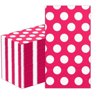 DYLIVeS 100 Pack Pink and White Polka Dots Guest Towel Napkins,Red Disposable Dinner Napkins Easter Paper Hand Towels Picnic Napkins - 1 of 4