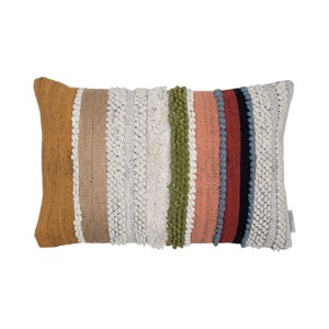 Multicolor Hand Woven 14 x 22 inch Decorative Cotton Throw Pillow Cover With Insert and Hand Embroidered Details - Foreside Home & Garden - 1 of 4