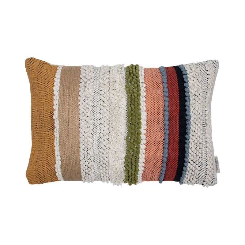 Multicolor Hand Woven 14 x 22 inch Decorative Cotton Throw Pillow Cover With Insert and Hand Embroidered Details - Foreside Home & Garden, 1 of 6