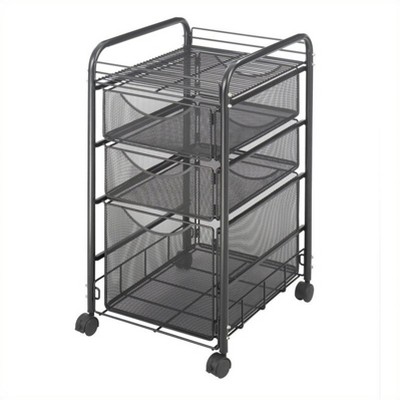 Black Steel 3-Drawer Mobile Filing Trolley with Powder Coat Finish