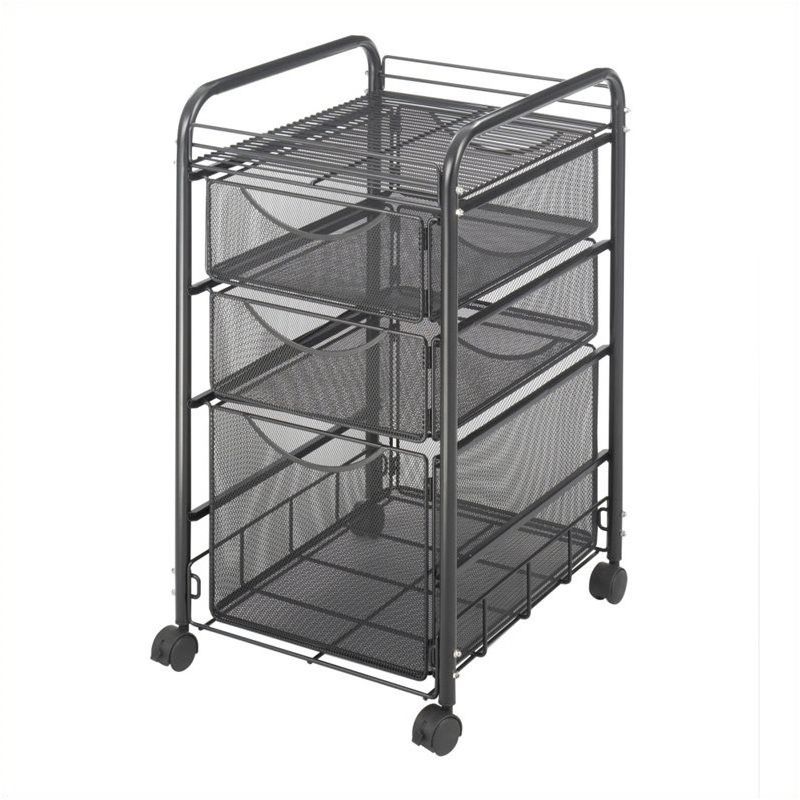 Steel Onyx Mesh File Cart with 1 File Drawer and 2 Small Drawers in Black-Safco, 2 of 3