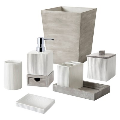 Distressed Gray Wood Angled Wastebasket