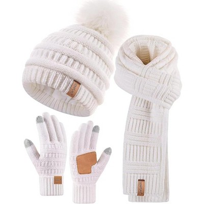 SENPUKI Womens Winter Beanie Scarf Gloves Set, Pom Pom Hat with Warm Fleece Lined Long Knit Scarf Touchscreen Gloves for Cold Weather