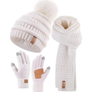 SENPUKI Womens Winter Beanie Scarf Gloves Set, Pom Pom Hat with Warm Fleece Lined Long Knit Scarf Touchscreen Gloves for Cold Weather - 1 of 1
