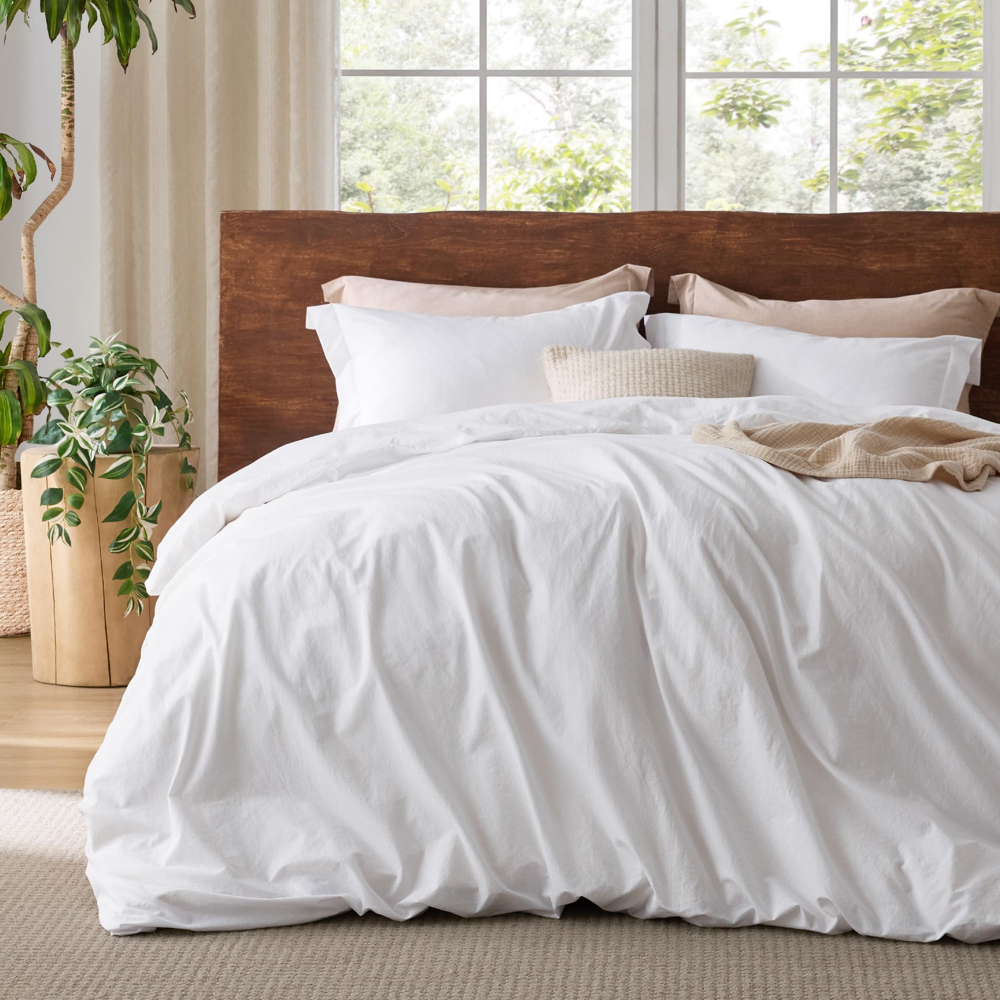 100% Washed Cotton Duvet Cover Queen Size Bright White Minimalist Cotton Duvet Cover for All Seasons GentleSoft™ Plain Simple Bedding Set