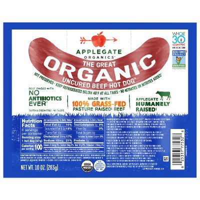 Applegate Grassfed The Great Organic Uncured Beef Hot Dog - 10oz