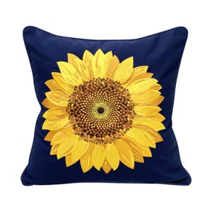 RightSide Designs 18" x 18" Vibrant Sunflower Design Navy Accent Throw Pillow - Indoor/Outdoor - 1 of 4