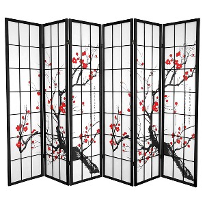 6 ft. Tall Flower Blossom Divider - Black: Oriental Furniture Hardwood Privacy Screen, No Assembly Required - 1 of 3