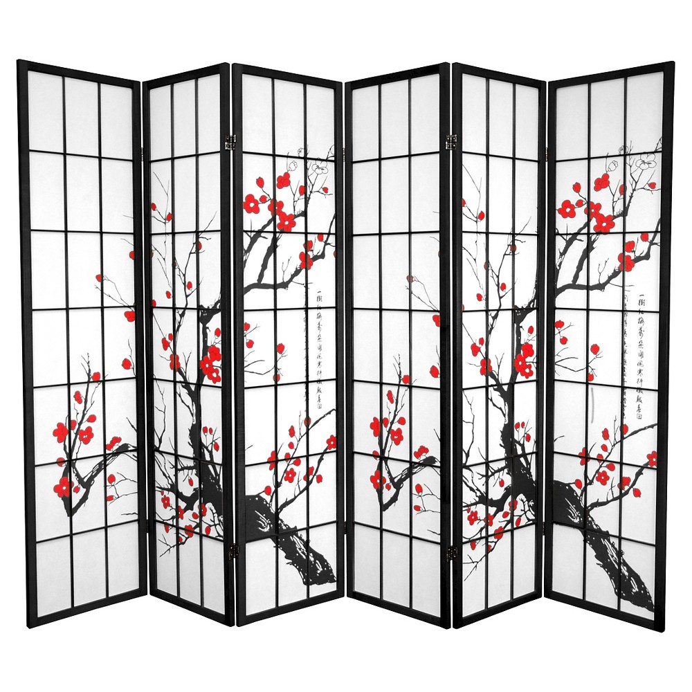 6 ft. Tall Flower Blossom Divider - Black: Oriental Furniture Hardwood Privacy Screen, No Assembly Required