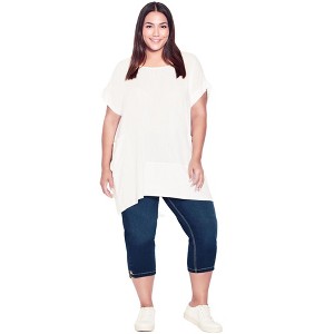 Avenue Women's Plus Size Butter Denim Lattice Jean - 1 of 4