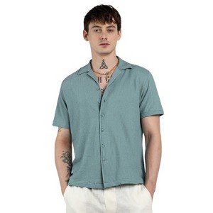Campus Sutra Men Men's Teal Green Micro Zig-Zag Shirt - 1 of 4