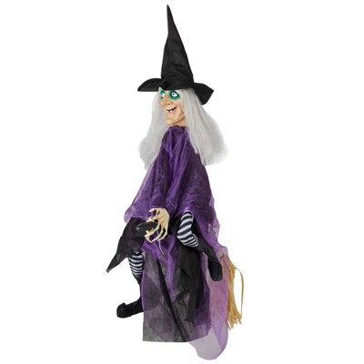 Slickblue 3FT Halloween Witch Outdoor Hanging Decor with Motion, LED Lights, and Terrifying Sounds