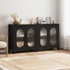 Retro Storage Cabinet, 30.1" Buffet Cabinet with Fluted Glass Doors, Wooden Coffee Bar Storage Station for Kitchen, Dining Room and Living Room, Black - 4 of 4