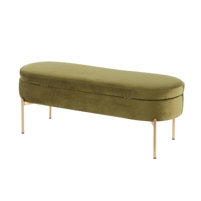 Chloe 48" Green Velvet Gold Metal Contemporary Storage Bench