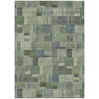 Green And Mint Green Geometric Washable Indoor Outdoor Area Rug