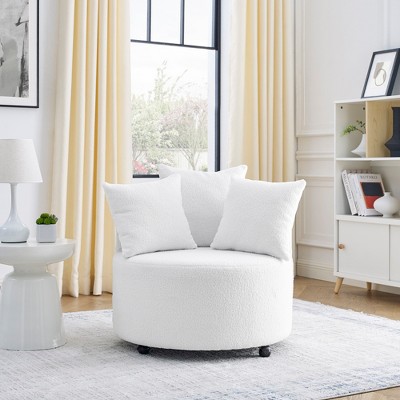 April 33.9 Seat Wide Teddy Upholstered Round Swivel Backrest