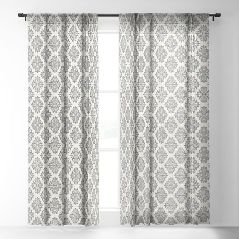 Avenie Neutral Damask Flourish 96" x 50" Single Panel Sheer Window Curtain - Society6, 2 of 7
