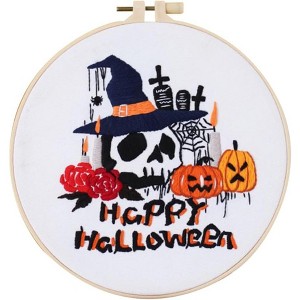 Embroidery Starter Kit, Halloween Stamped Cross Stitch Kits with Embroidery Fabric, Embroidery Hoops, Threads and Needles for Beginners - 1 of 4